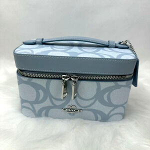 COACH Cosmetic Case In Sketch Signature Canvas CBK45 Silver/Ice Blue NWT
